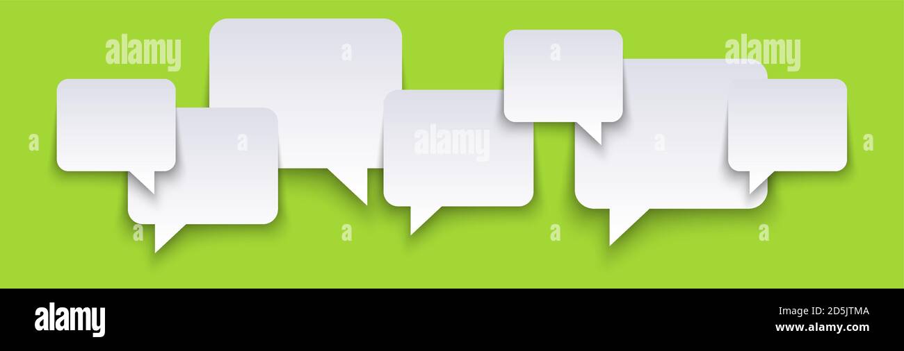 EPS vector illustration of white speech bubbles with shadows on green ...