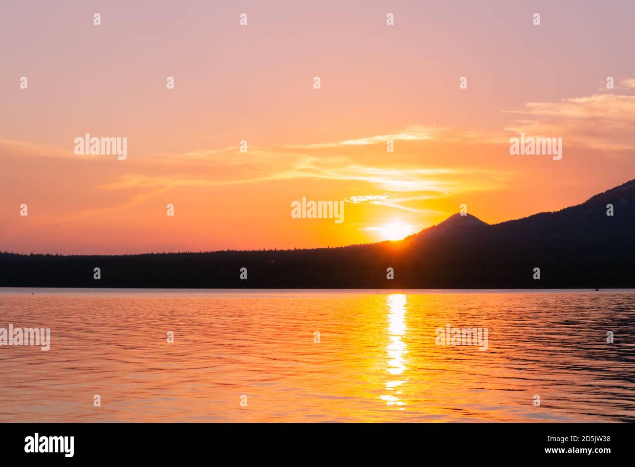 Sunset scene on lake. Summer Stock Photo