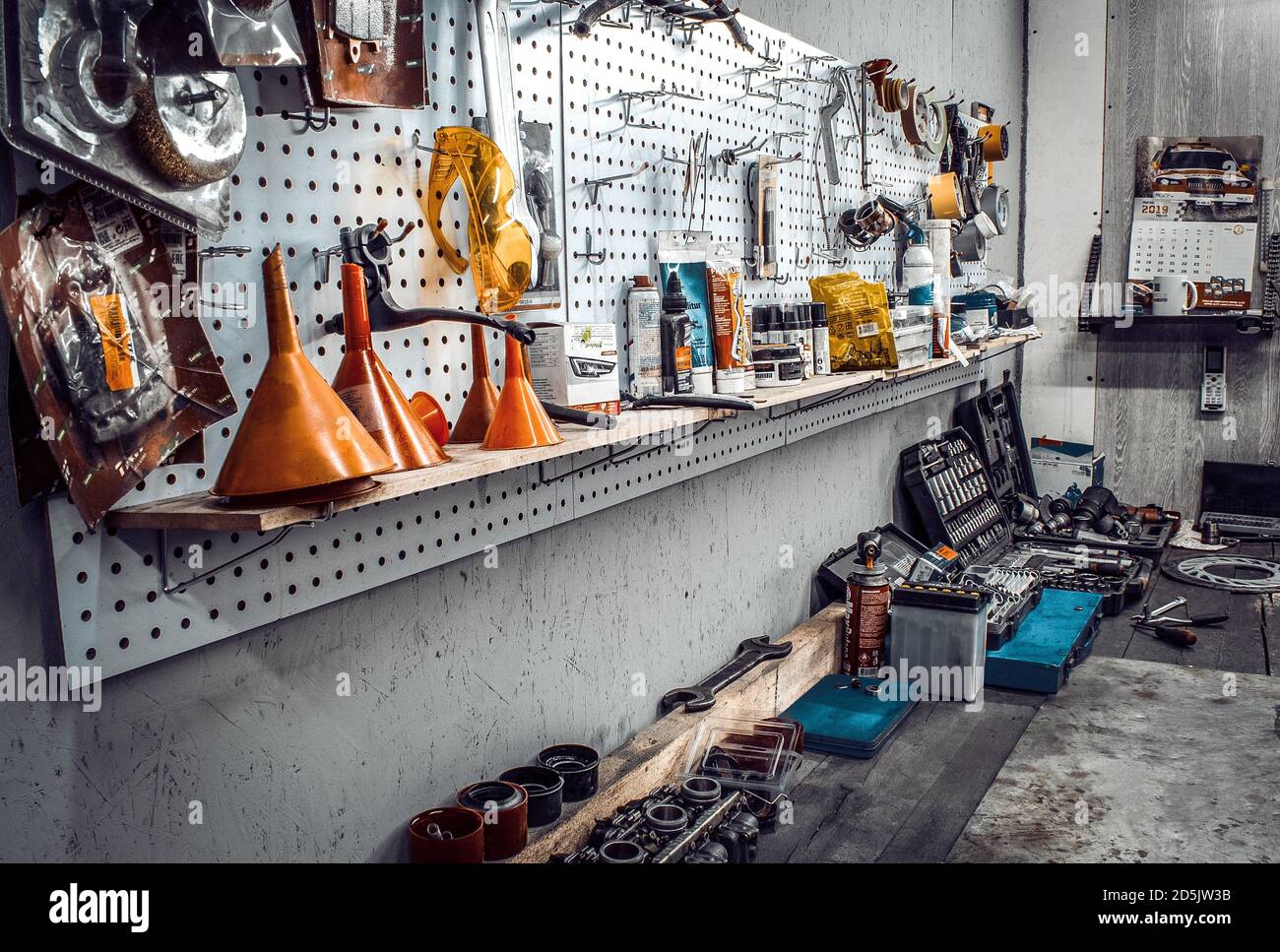 Maintenance station, motorcycle repair, mechanical equipment, tools in