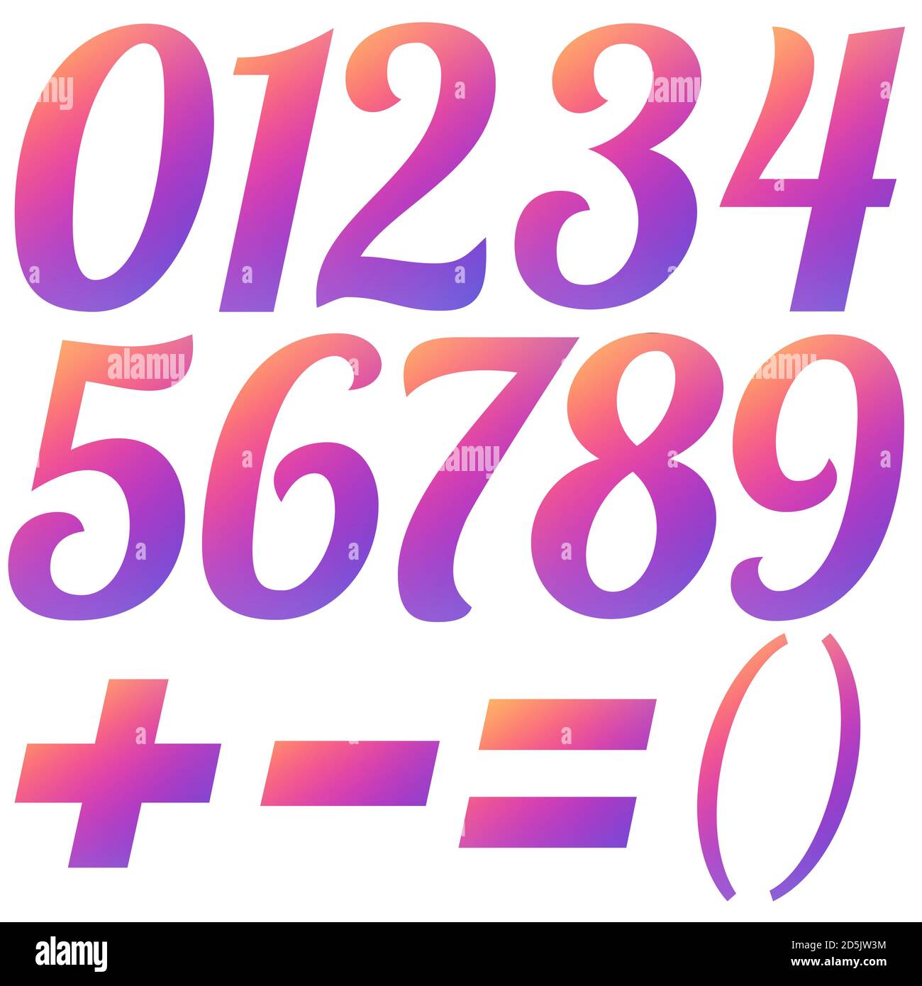 Set gradient numbers in social media colors. Isolated symbols on white background. Digital stock illustration. Stock Photo