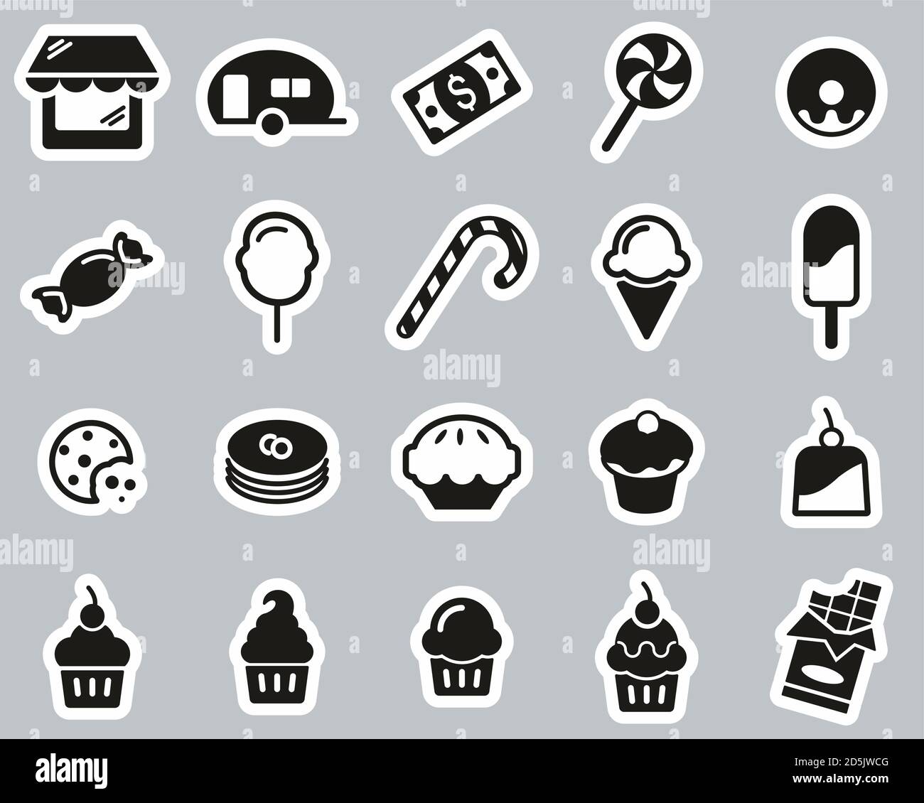 Candy Shop Icons Black & White Sticker Set Big Stock Vector Image & Art ...