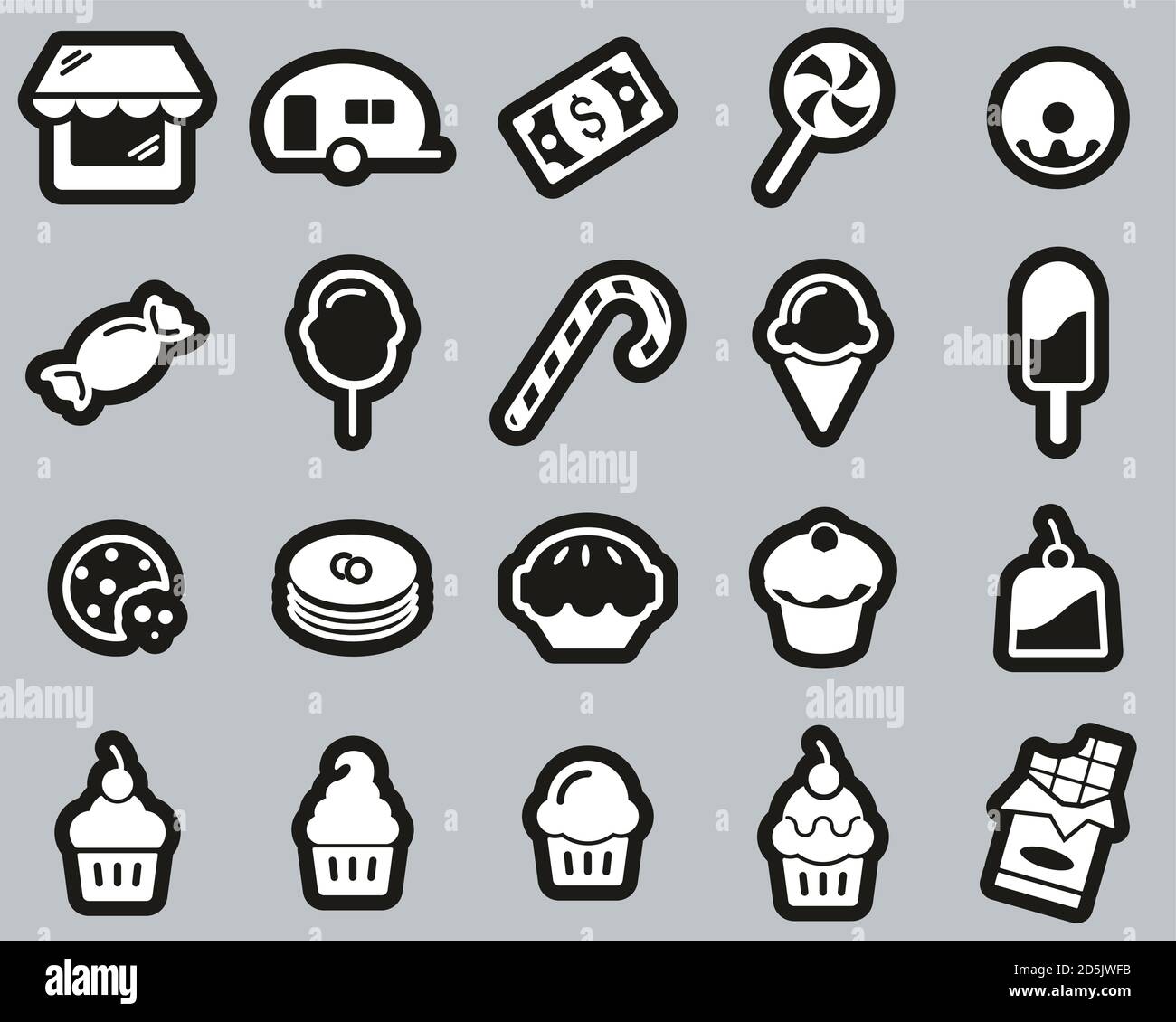 Candy Shop Icons White On Black Sticker Set Big Stock Vector Image ...
