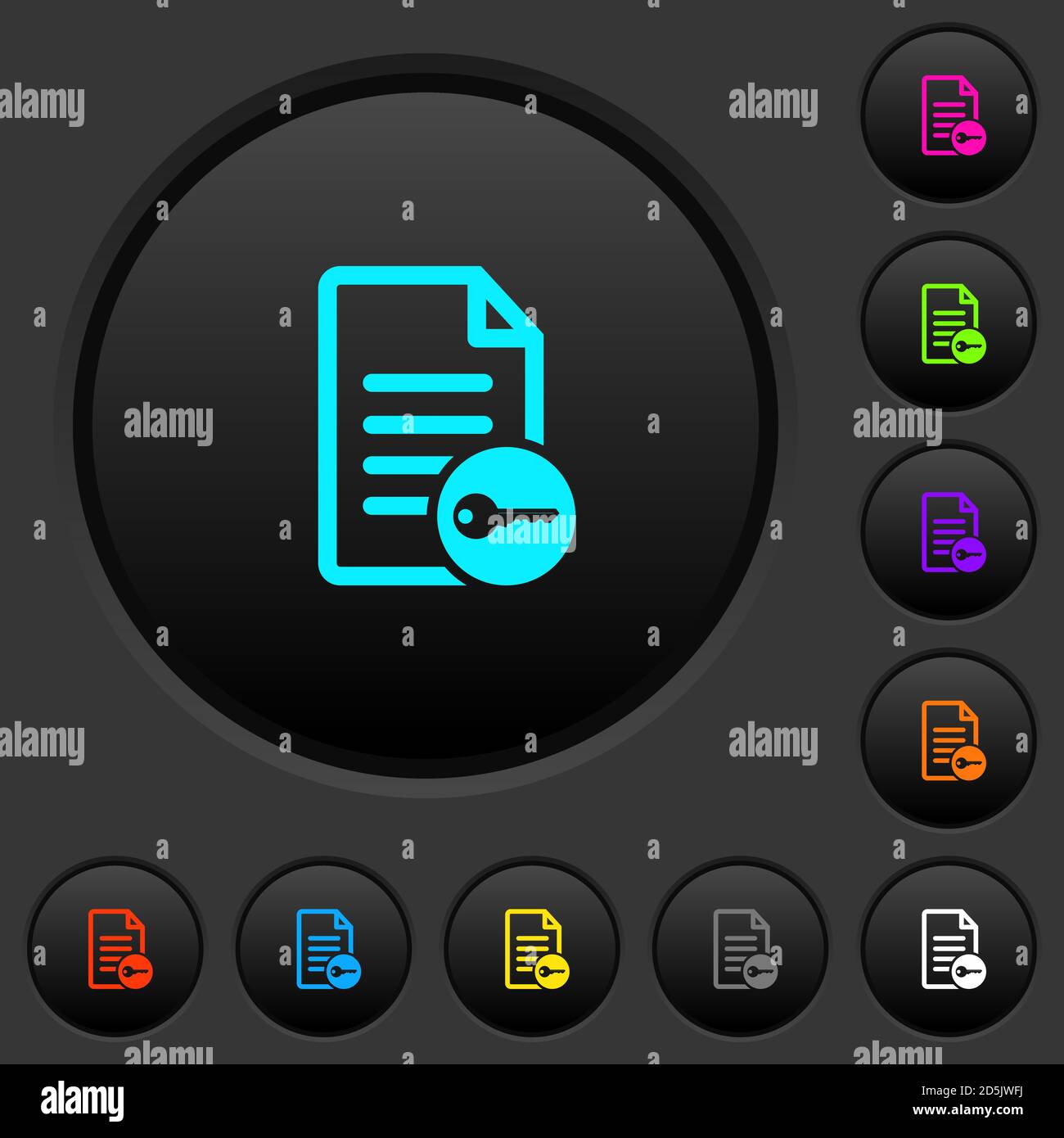 Secure document dark push buttons with vivid color icons on dark grey ...