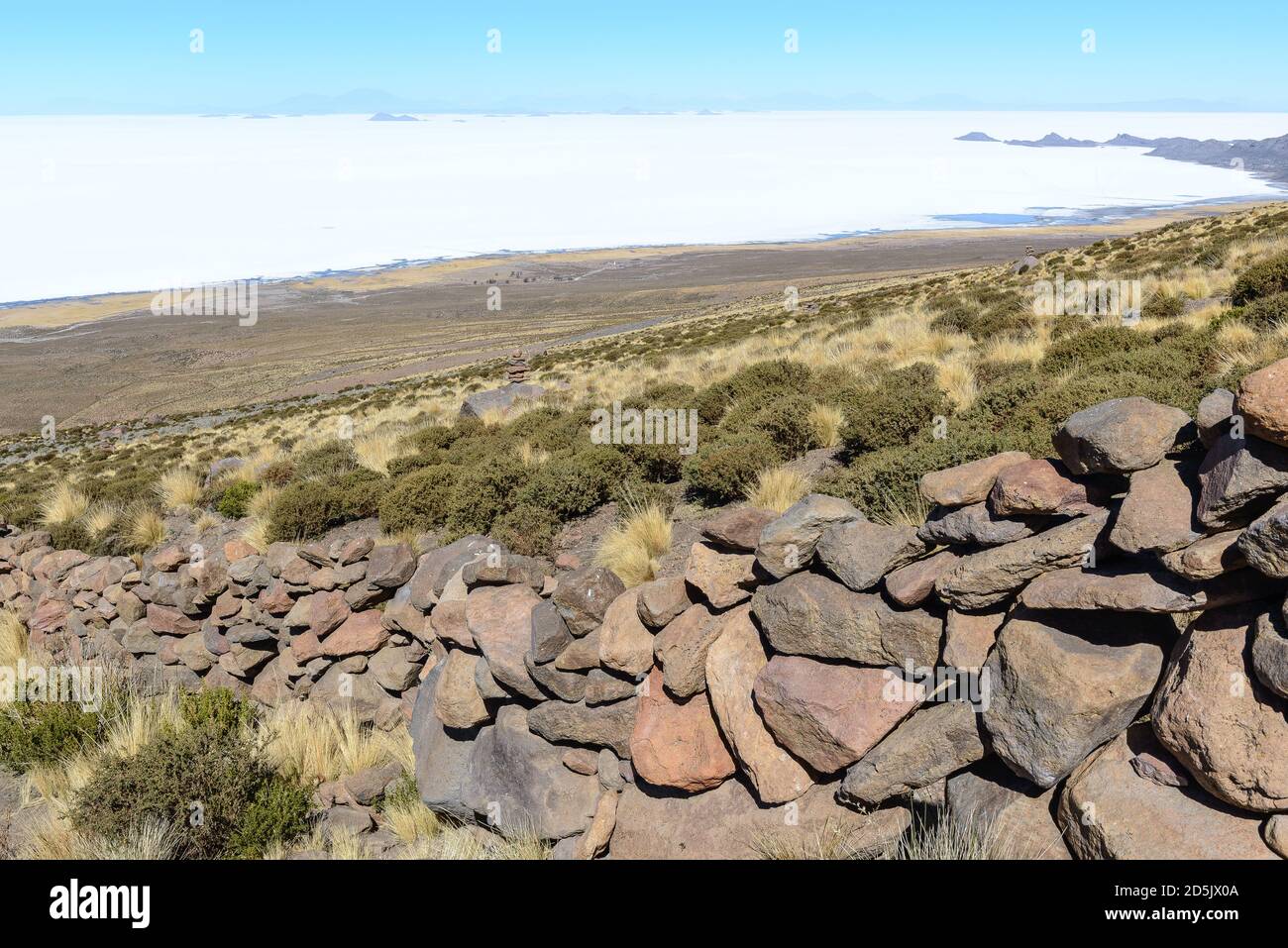 Uyuni salt flat from Cerro Tunupa volcano , Bolivia Stock Photo