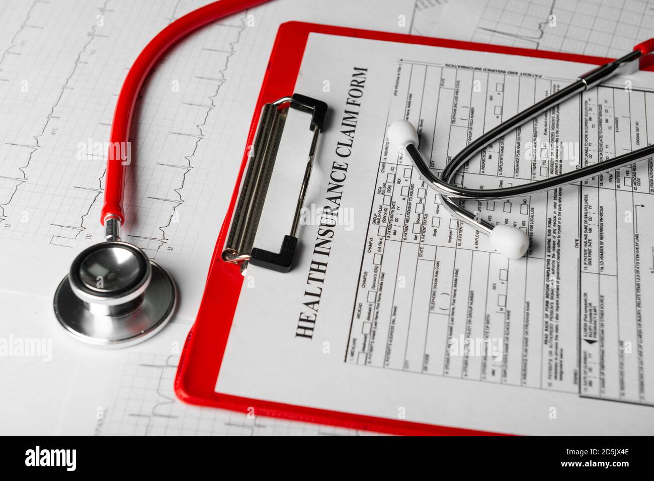 Health insurance form with stethoscope concept for life planning Stock Photo