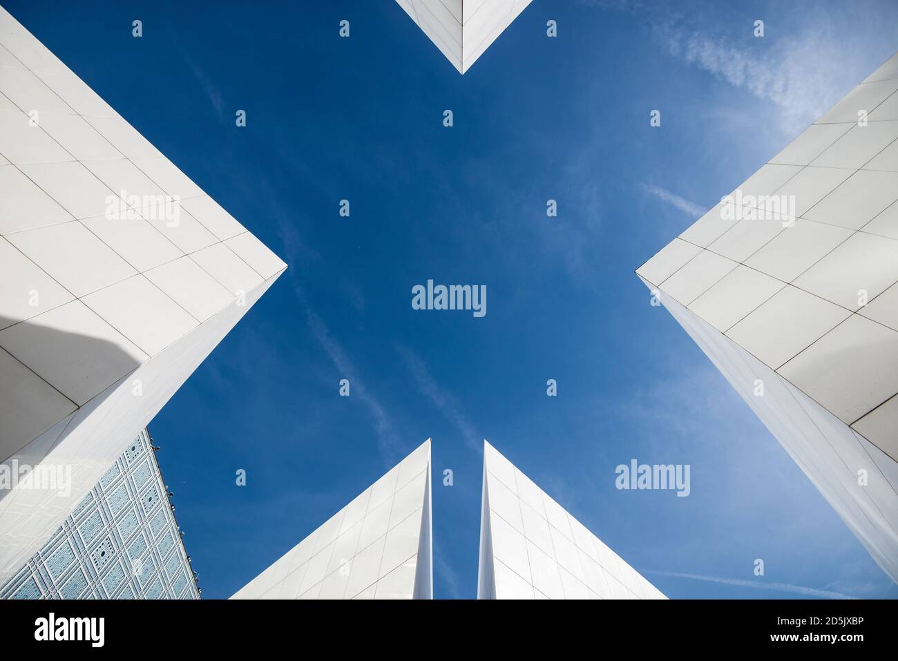 Abstract modern architecture detail of a white building with sky Stock Photo