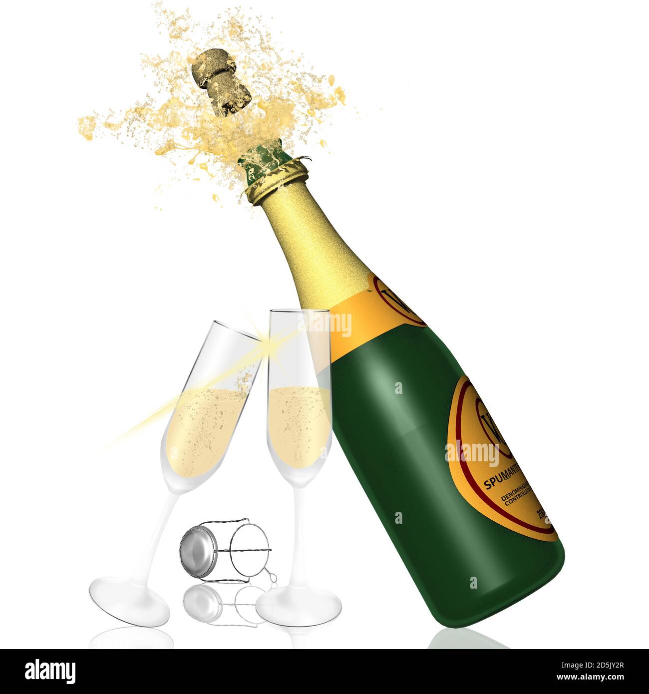 3D illustrationGreetings, party. Toast with champagne isolated on white