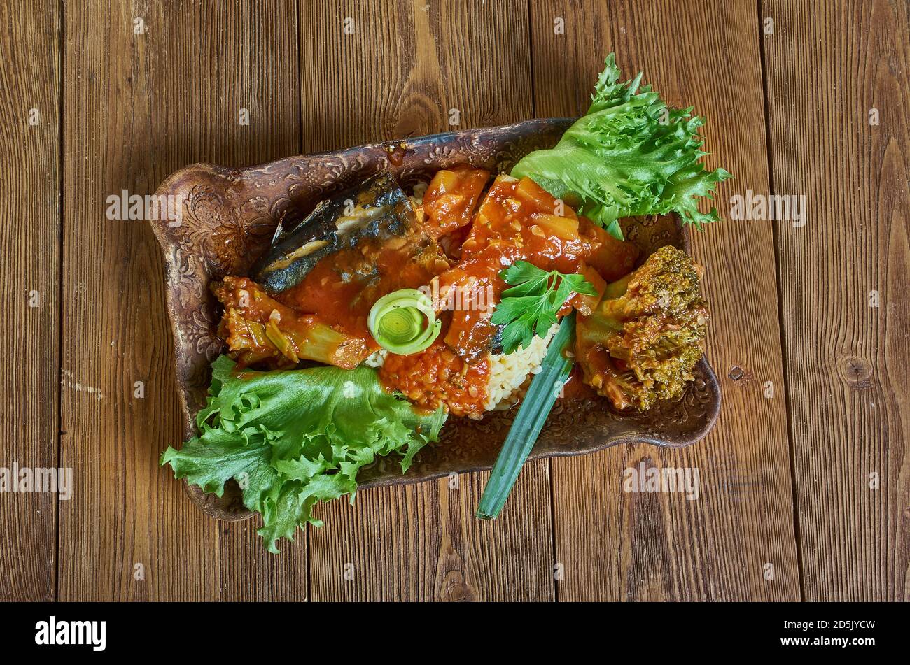 CooCoo and Flying Fish, national dish of Barbados, cornmeal and okra