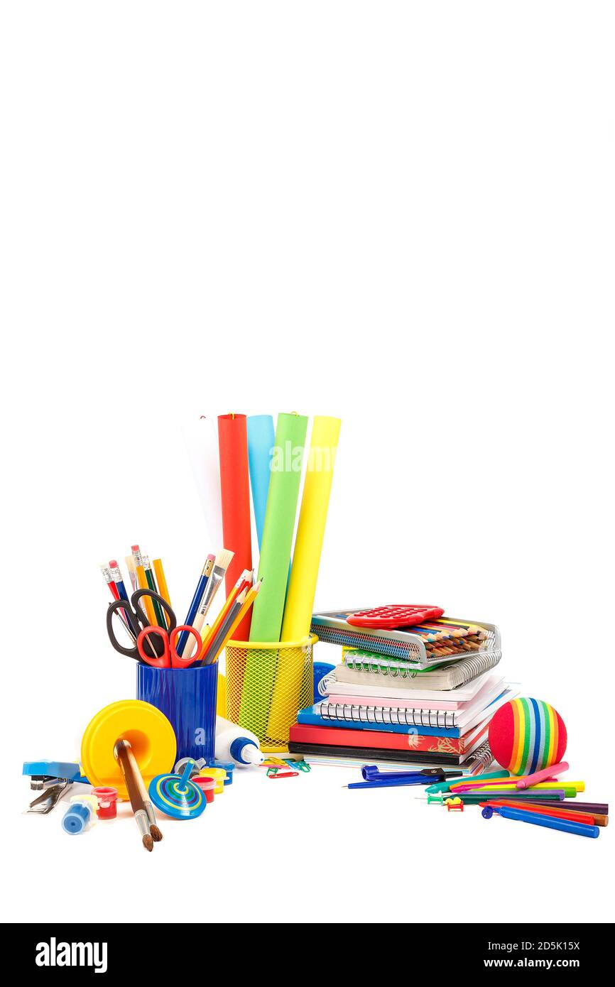 Stationery school supplies isolated on white background Stock Photo Alamy