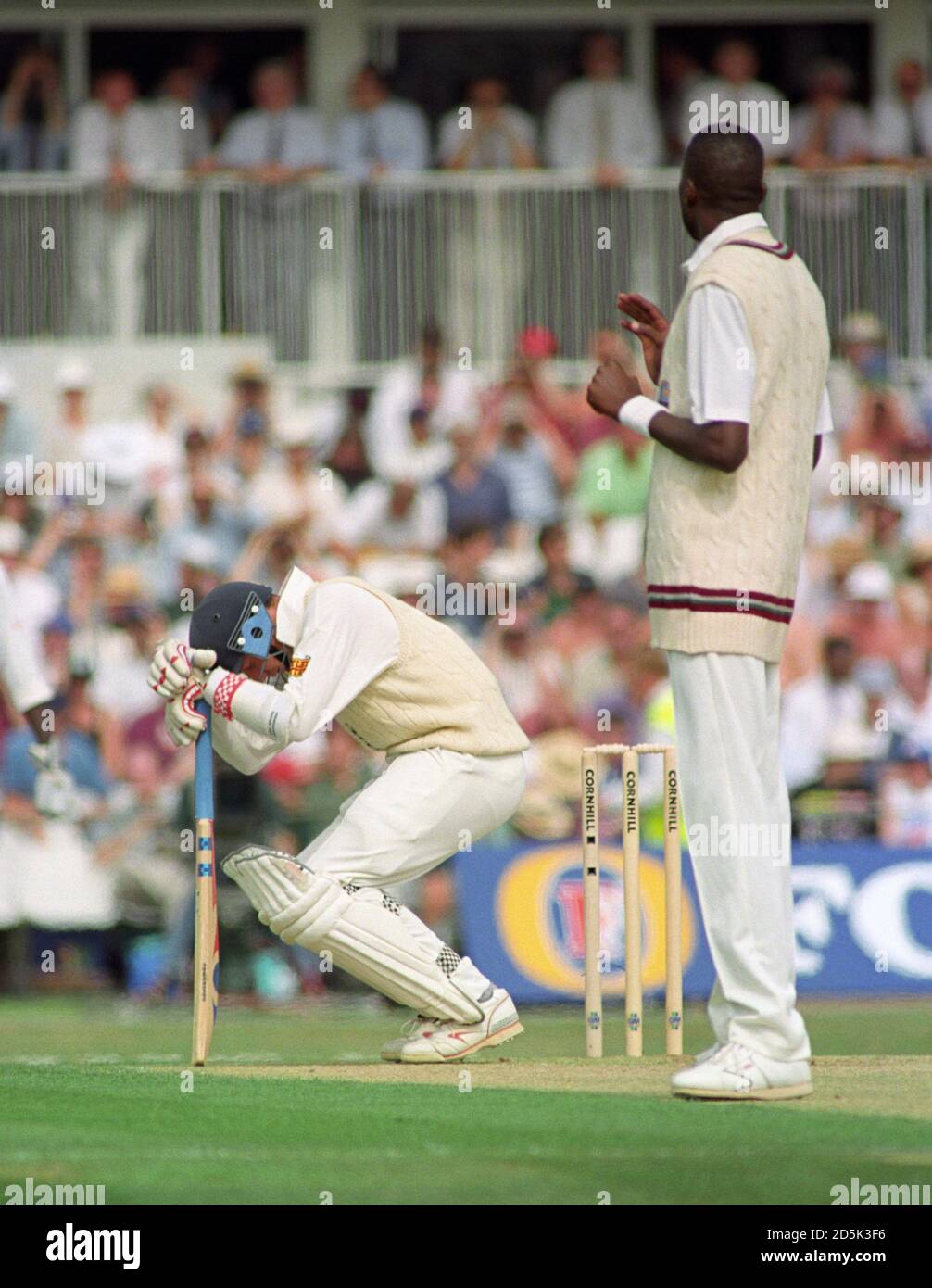 Mike Atherton, England, is hit off a West Indies bouncer Stock Photo