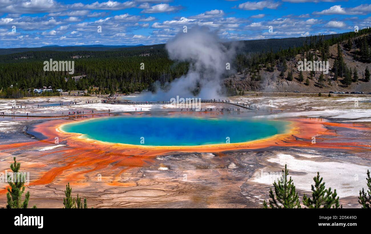 Grand Prismatic Spring from Fairy Falls Trail, Yellowstone National Park, Wyoming, USA Stock Photo