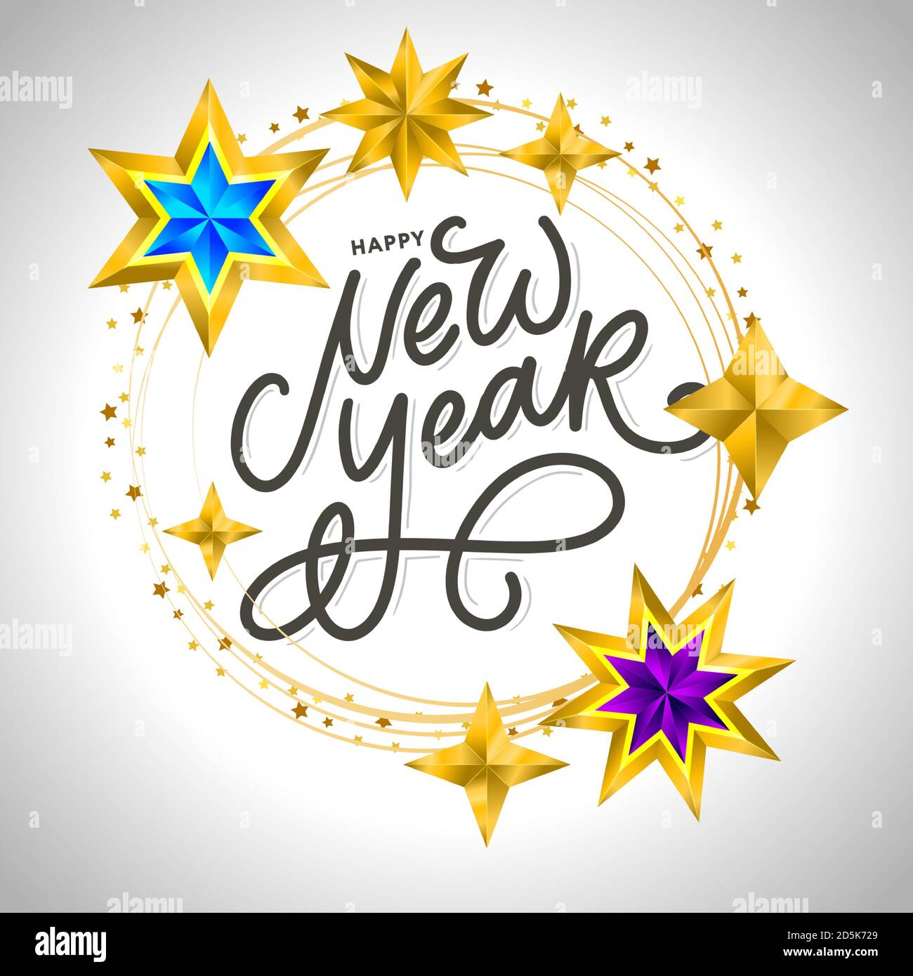 Happy New Year 2020. Lettering Composition With Stars And Sparkles ...