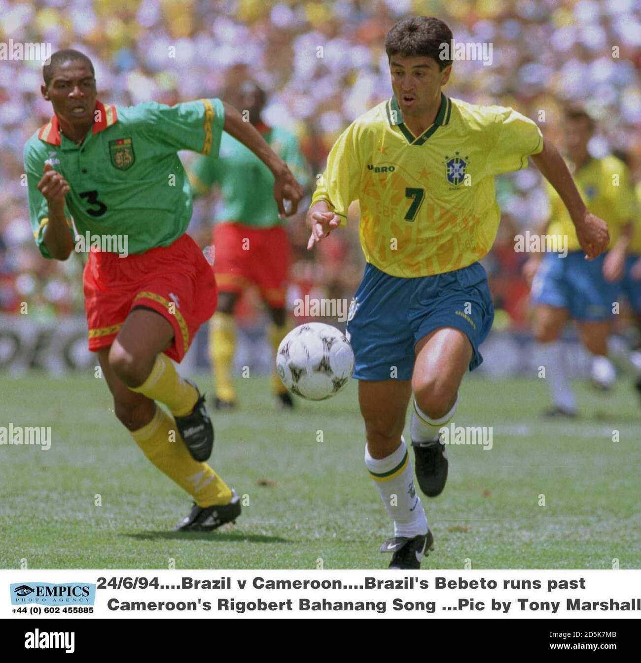 Brazil S Bebeto Runs Past Cameroon S Rigobert Bahanang Song Stock Photo Alamy Brazil S Bebeto Runs Past Cameroon S Rigobert Bahanang Song Stock Photo Alamy