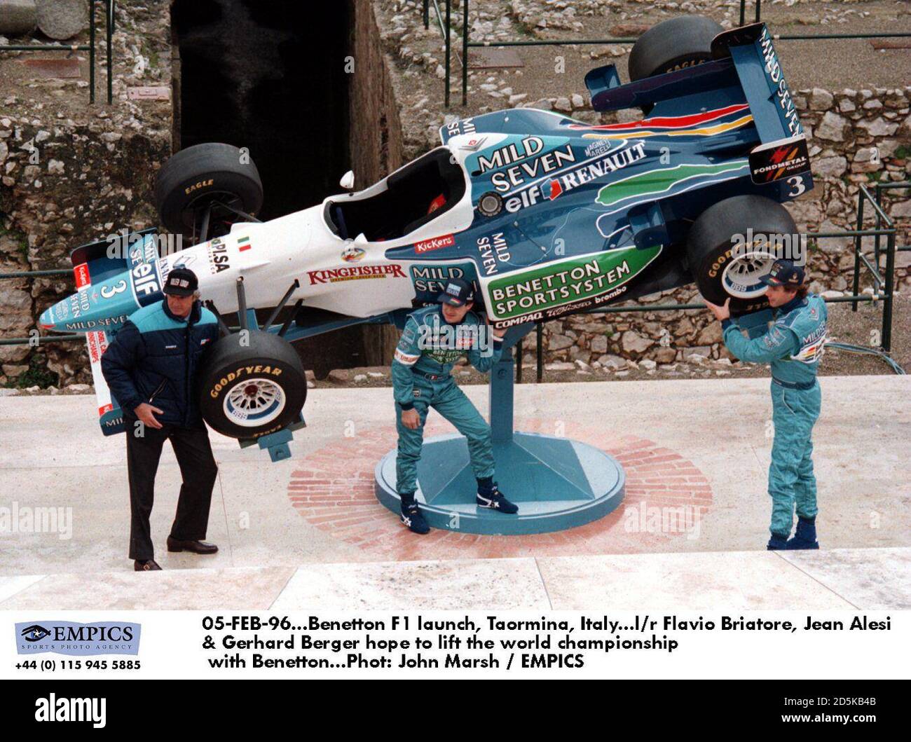 05-FEB-96. Benetton F1 launch, Taormina, Italy. l/r Flavio Briatore, Jean  Alesi & Gerhard Berger hope to lift the world championship with Benetton  Stock Photo - Alamy
