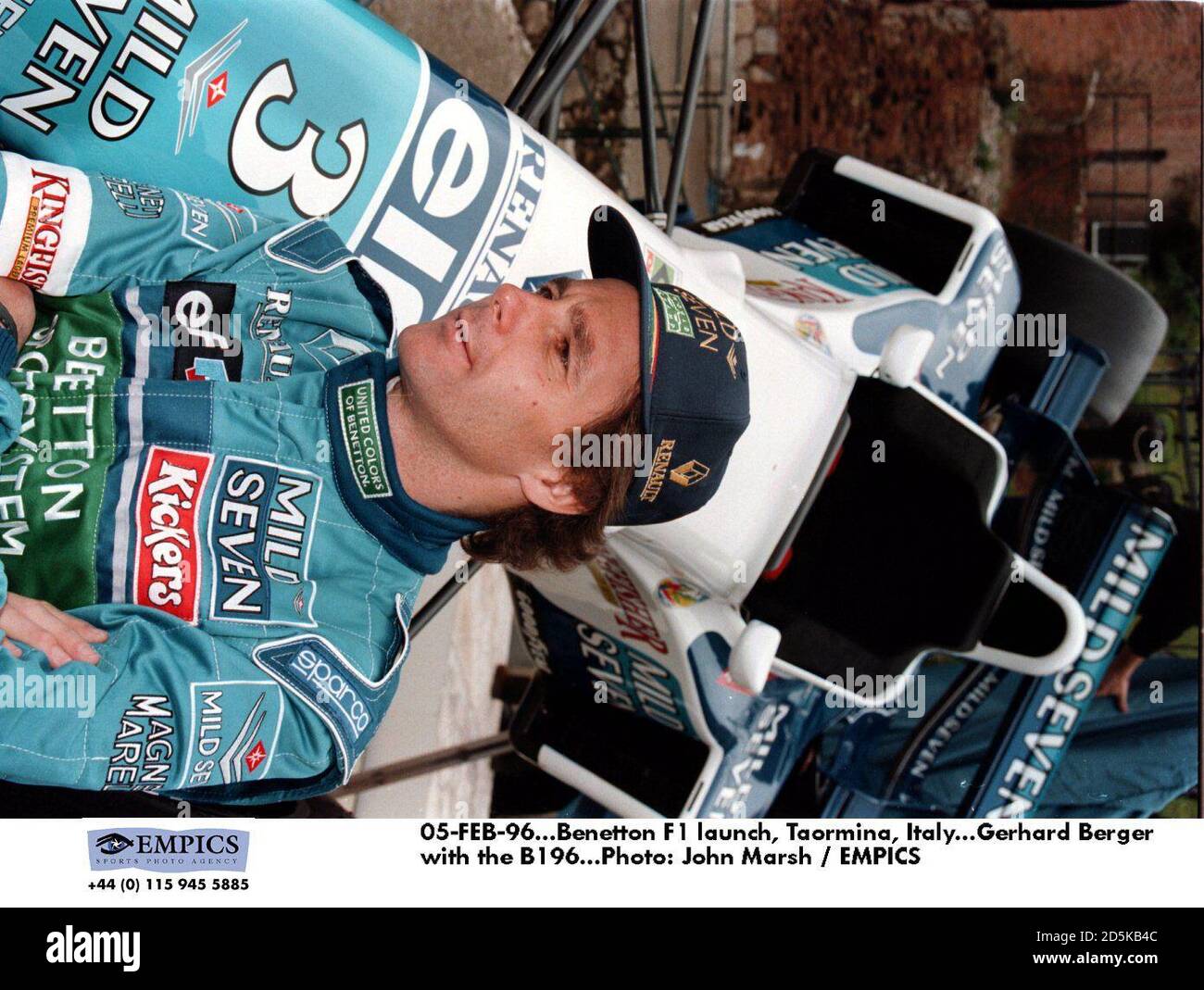 05-FEB-96. Benetton F1 launch, Taormina, Italy. Gerhard Bergerrwith the  B196 Stock Photo - Alamy