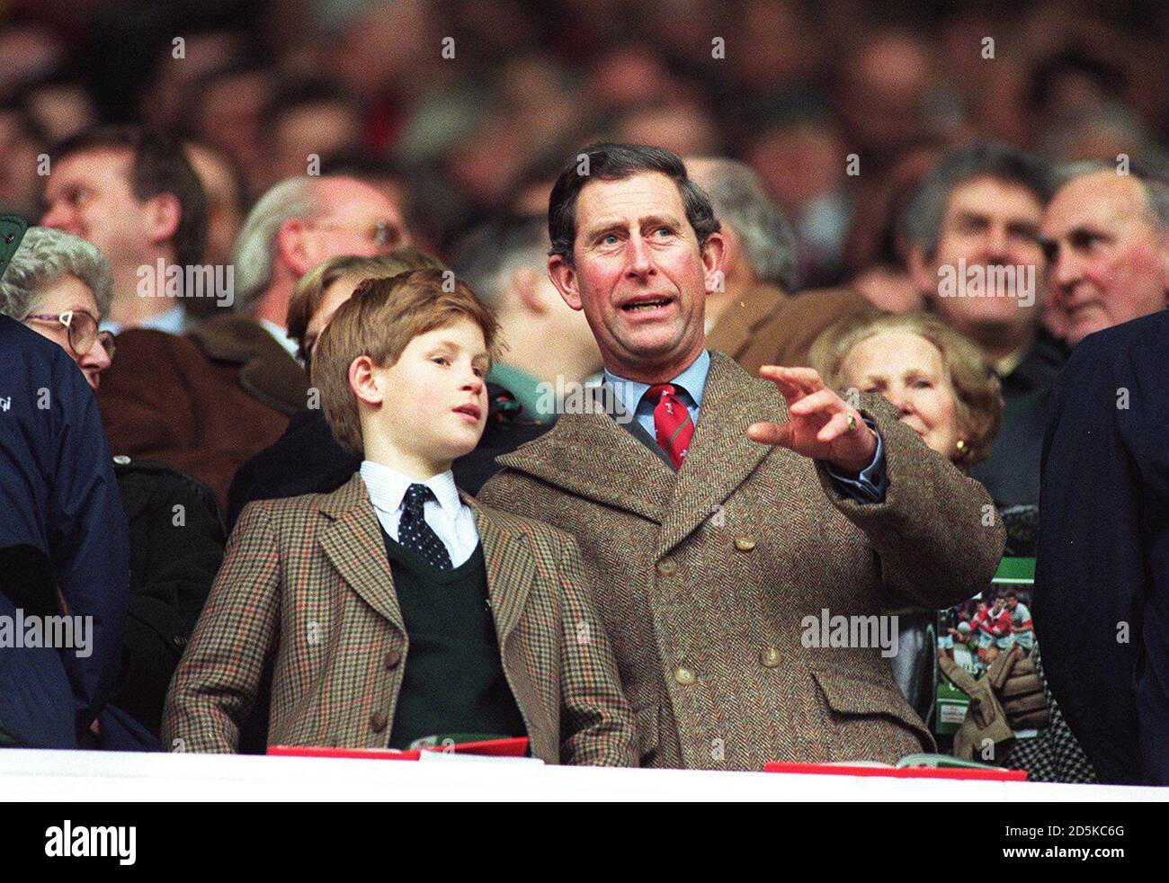 17-FEB-96 ... Wales v Scotland. Prince Charles and Prince Harry look on as the match starts Stock Photo