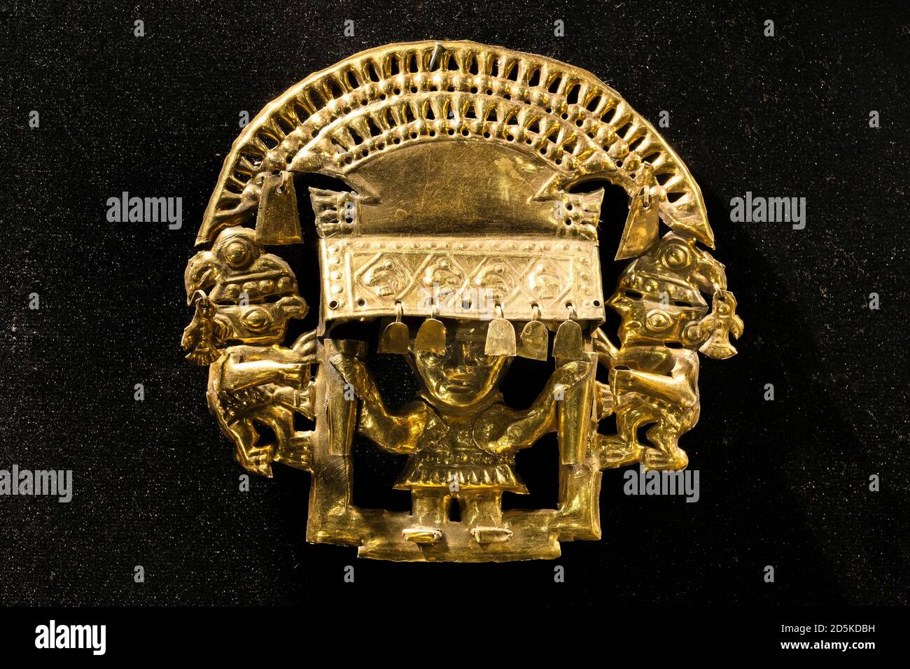 Gold earring of chimu culture, The metalware gallery, 'National Museum of Archaeology, Anthropology and History of Peru', Lima, Peru, South America Stock Photo