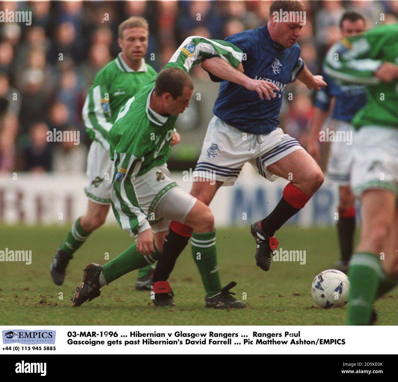 03MAR1996 Hibernian v Glasgow Rangers Rangers Paul Gascoigne gets past Hibernian