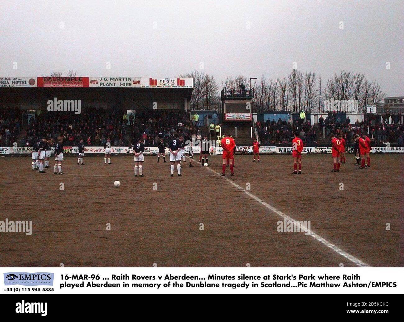 16-MAR-96 ... Raith Rovers v Aberdeen.  Minutes silence at Stark Park where Raith played Aberdeen, in memory of the Dunblane tragedy in Scotland Stock Photo