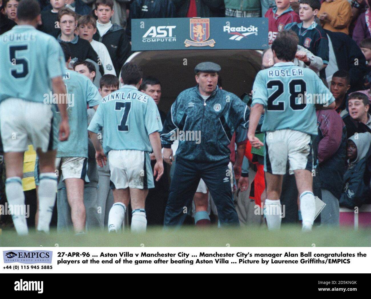 27-APR-96 ... Aston Villa v Manchester City ... Manchester City's manager Alan Ball congratulates the players at the end of the game after beating Aston Villa ... Picture by Laurence Griffiths/EMPICS Stock Photo