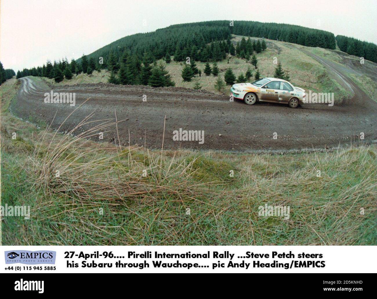 27-April-96.  Pirelli International Rally ...Steve Petch steers his Subaru through Wauchope Stock Photo