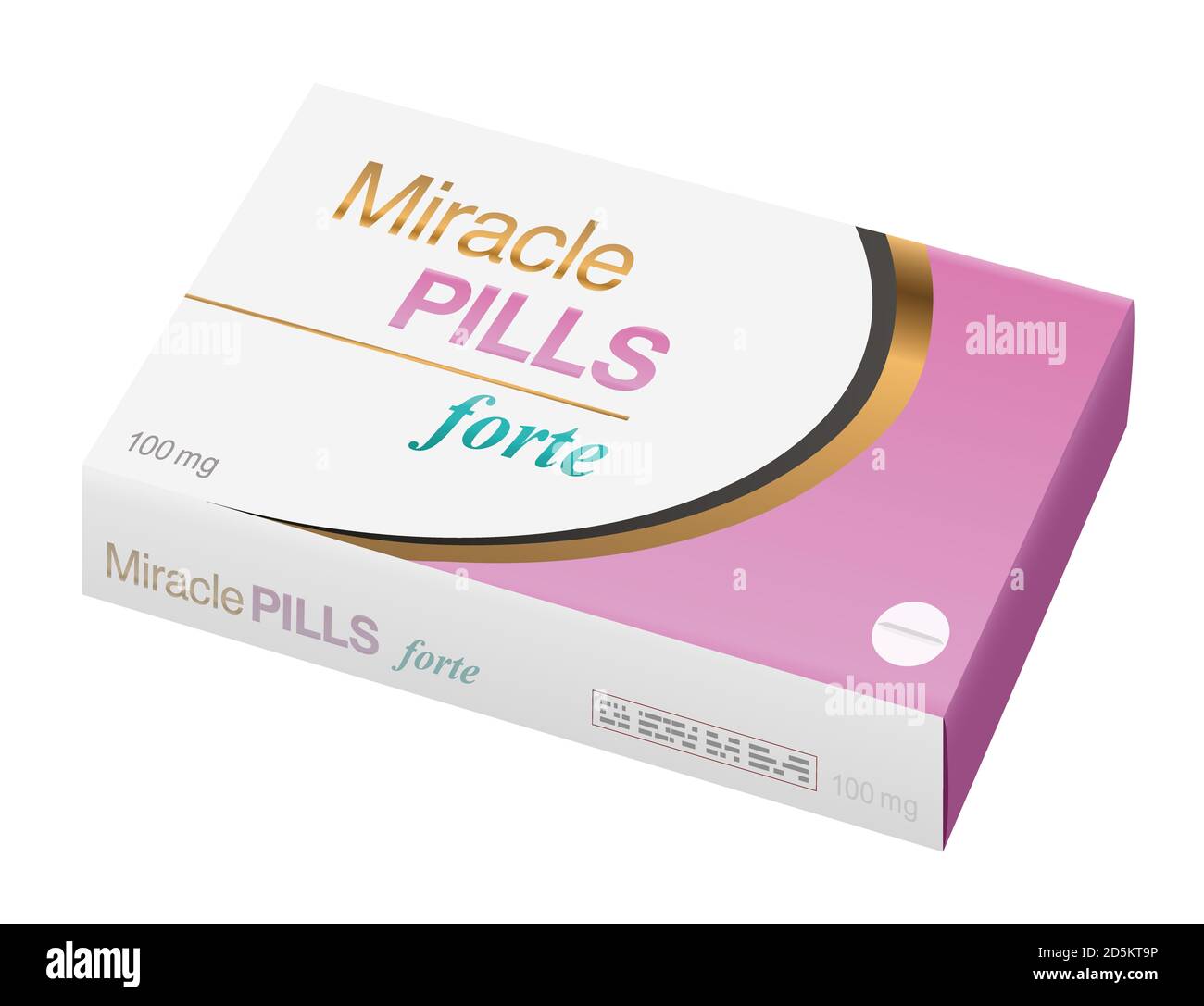 Miracle pills - fake medicine packet, a medical panacea product to promise magically cure, assured health or other wonders concerning healing issues. Stock Photo