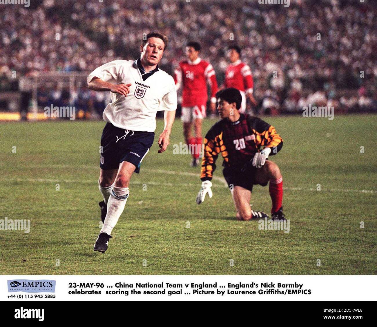 England's Nick Barmby celebrates scoring the second goal Stock Photo