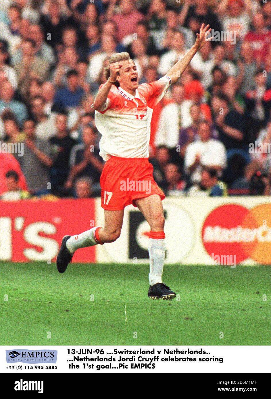 13-JUN-96 ...Switzerland v Netherlands. Netherlands Jordi Cruyff celebrates scoring the 1'st goal Stock Photo