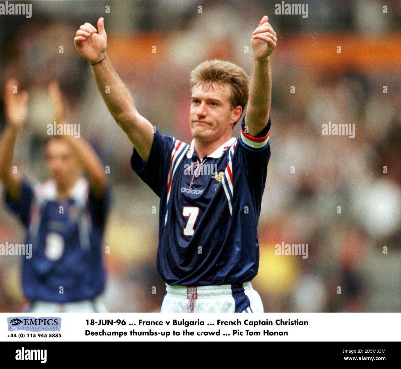 18-JUN-96 ... France v Bulgaria ... French Captain Christian Deschamps thumbs-up to the crowd Stock Photo