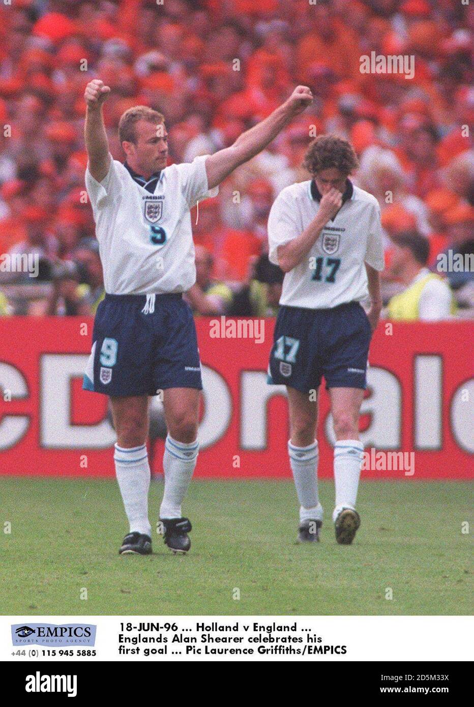18-JUN-96 ... Holland v England ... Englands Alan Shearer celebrates his first goal Stock Photo