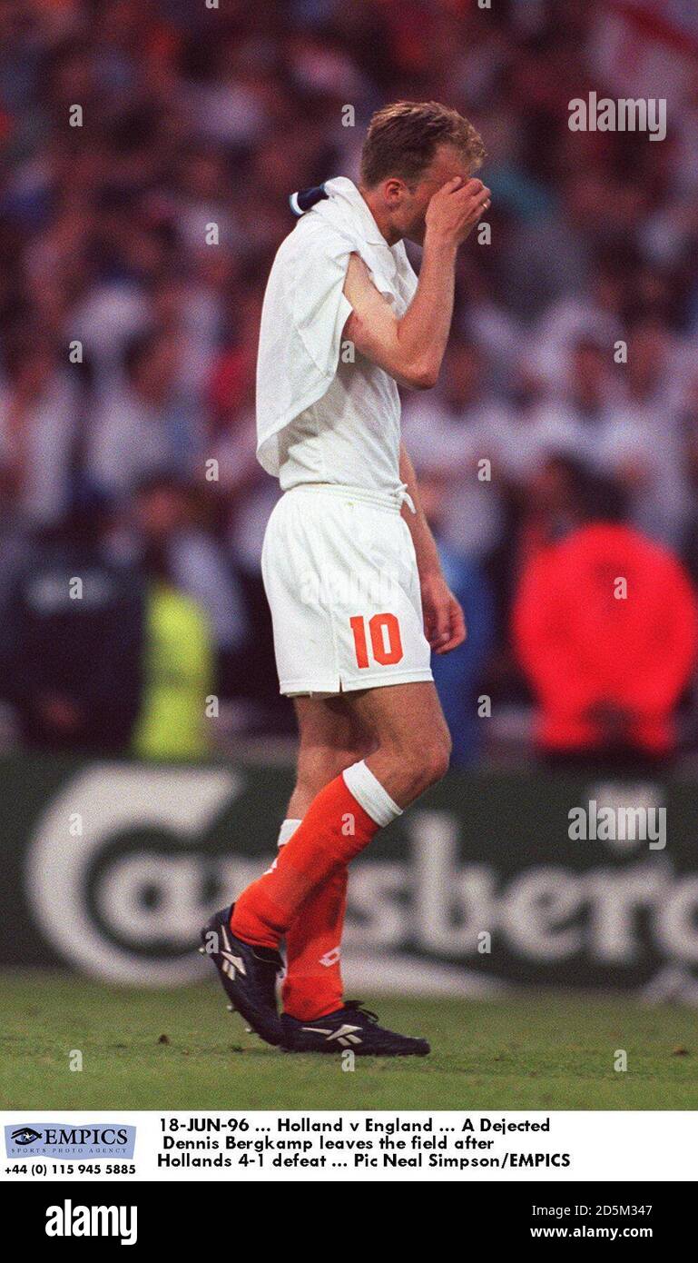 18-JUN-96 ... Holland v England ... A dejected Dennis Bergkamp leaves the field after Hollands 4-1 defeat Stock Photo