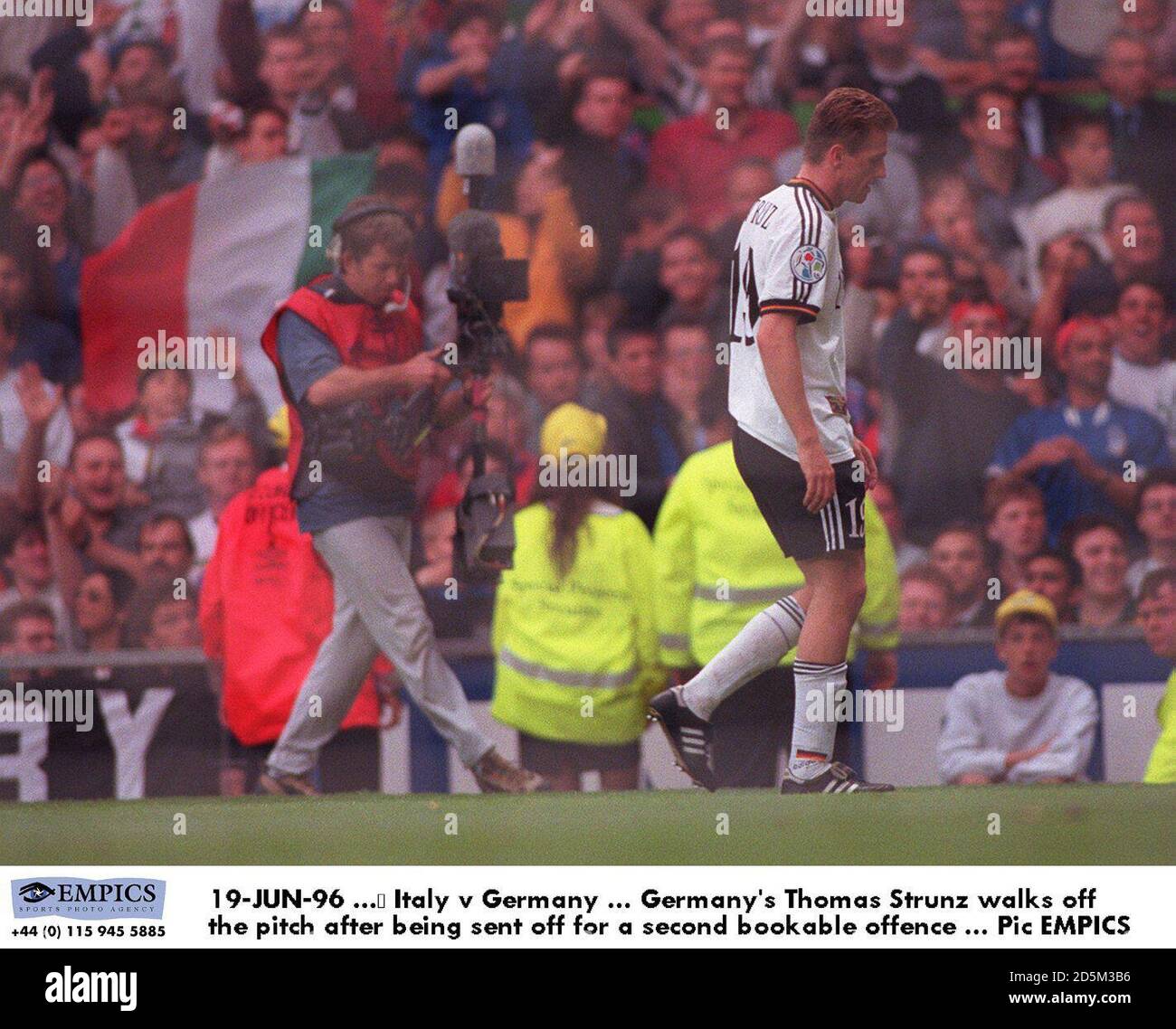 19-JUN-96 ...  Italy v Germany ... Germany's Thomas Strunz walks off the pitch after being sent off for a second bookable offence Stock Photo