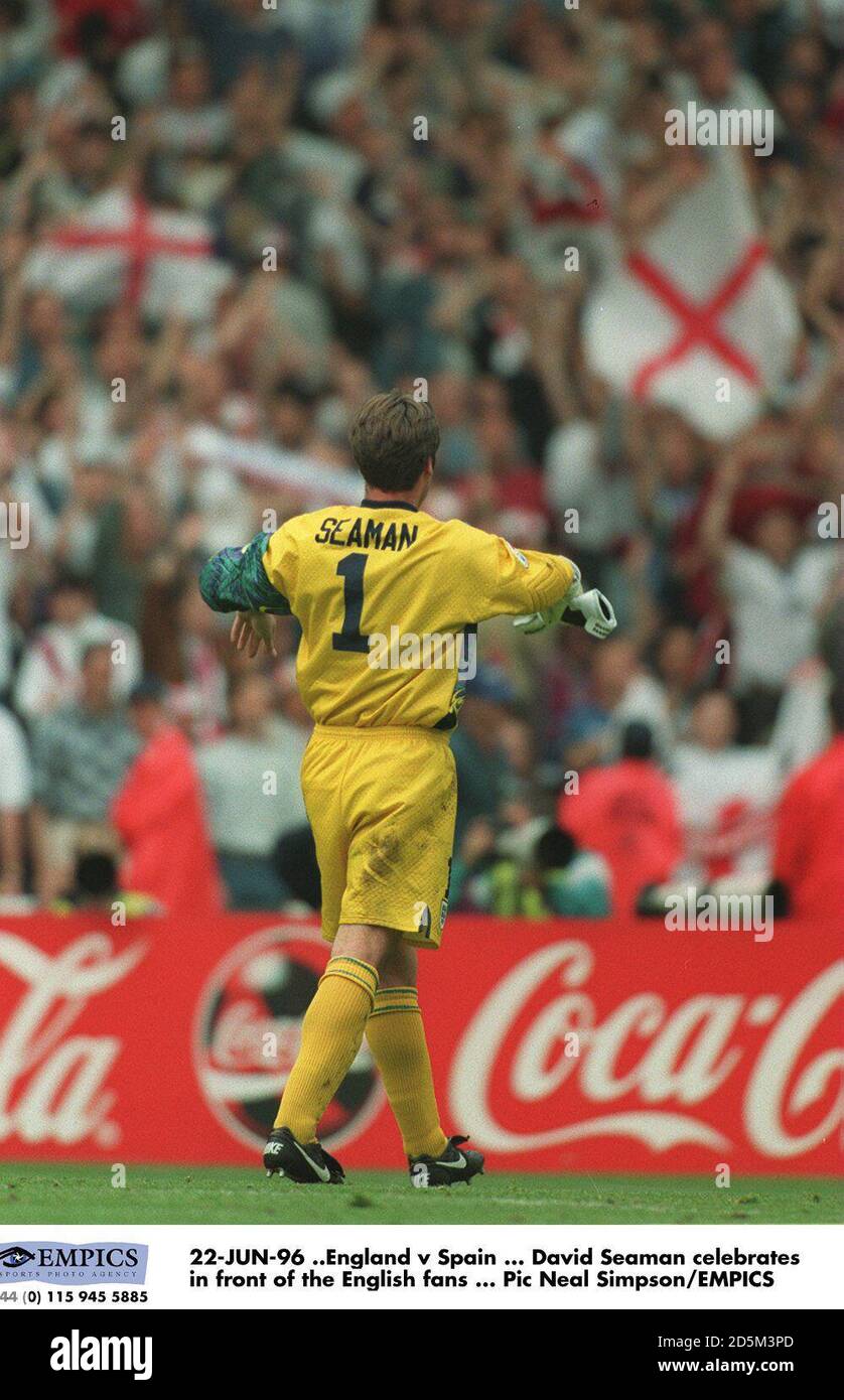 22-JUN-96 ..England v Spain ... David Seaman celebrates in front of the English fans Stock Photo