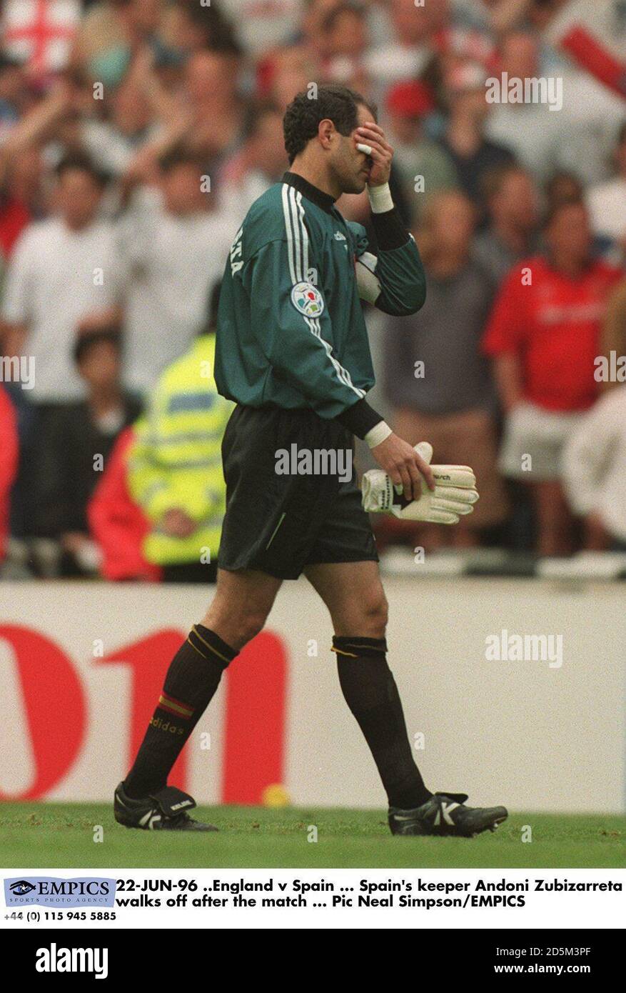 22-JUN-96 ..England v Spain ... Spain's keeper Andoni Zubizarreta walks off after the match Stock Photo