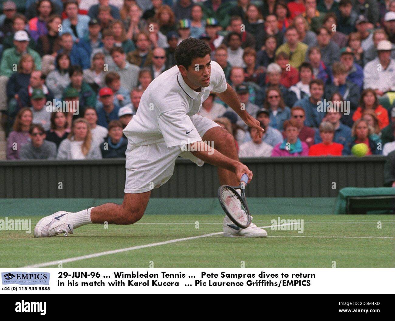 29-JUN-96 ... Wimbledon Tennis ...  Pete Sampras dives to return in his match with Karol Kucera Stock Photo