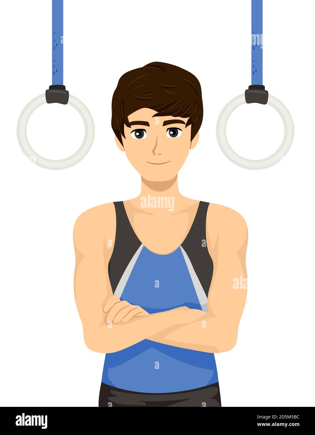 Illustration of a Teenage Guy Gymnast Standing Between Two Gymnastics Rings Stock Photo