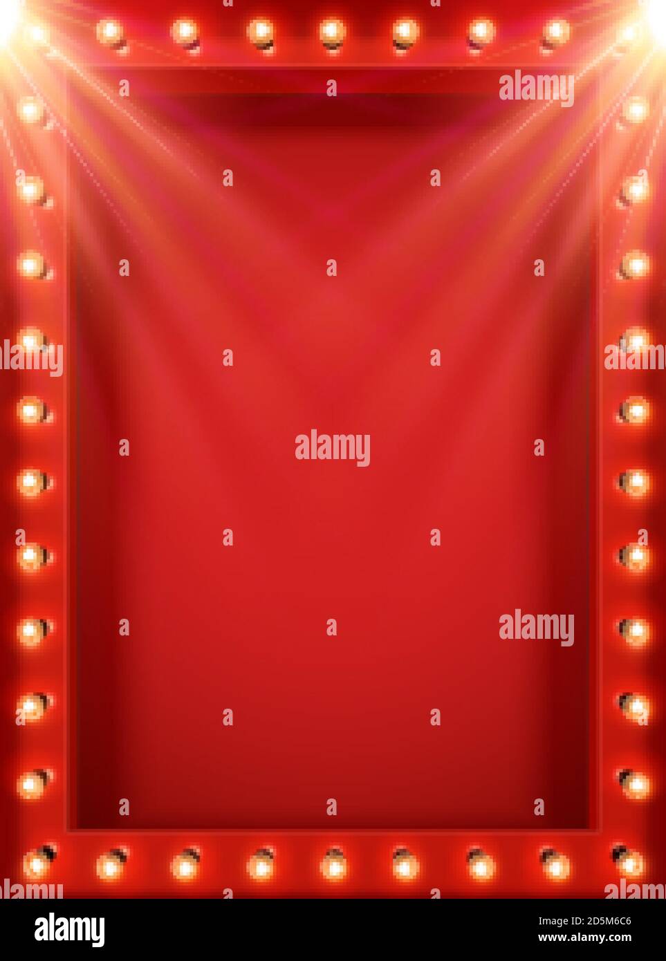 Cinema theatre stage red design background with lights and spotlights in 3d illustration Stock Vector