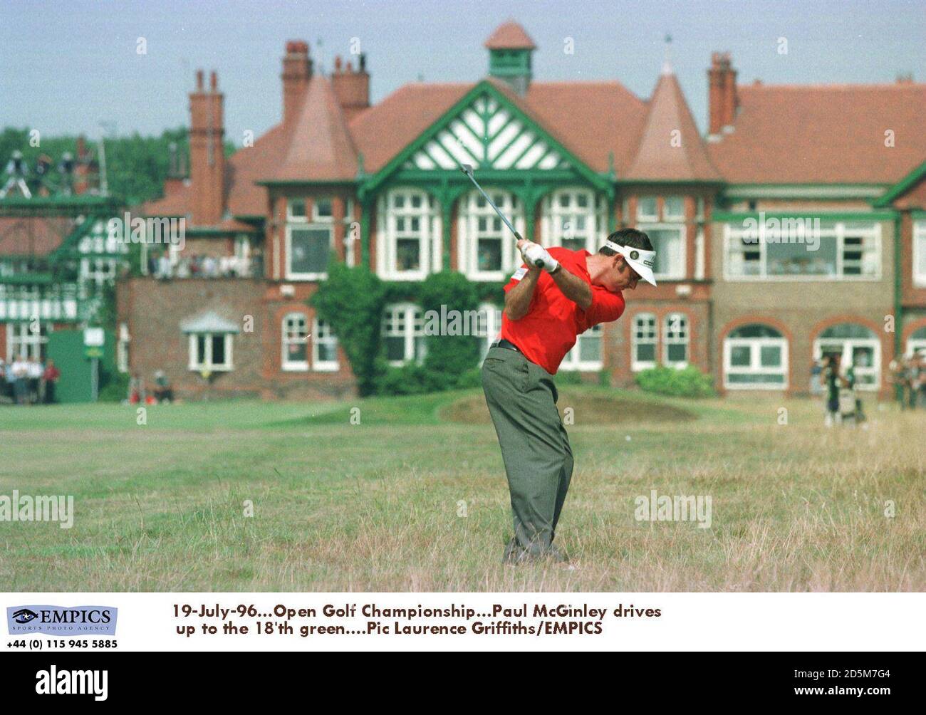 19-July-96. Open Golf Championship. Paul McGinley drives up to the 18'th green Stock Photo