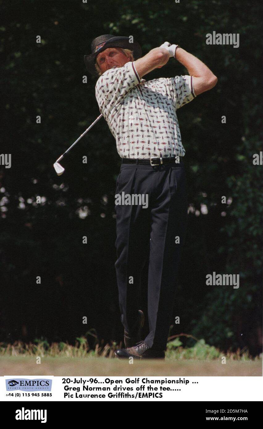 20-July-96. Open Golf Championship ... Greg Norman drives off the tee Stock Photo
