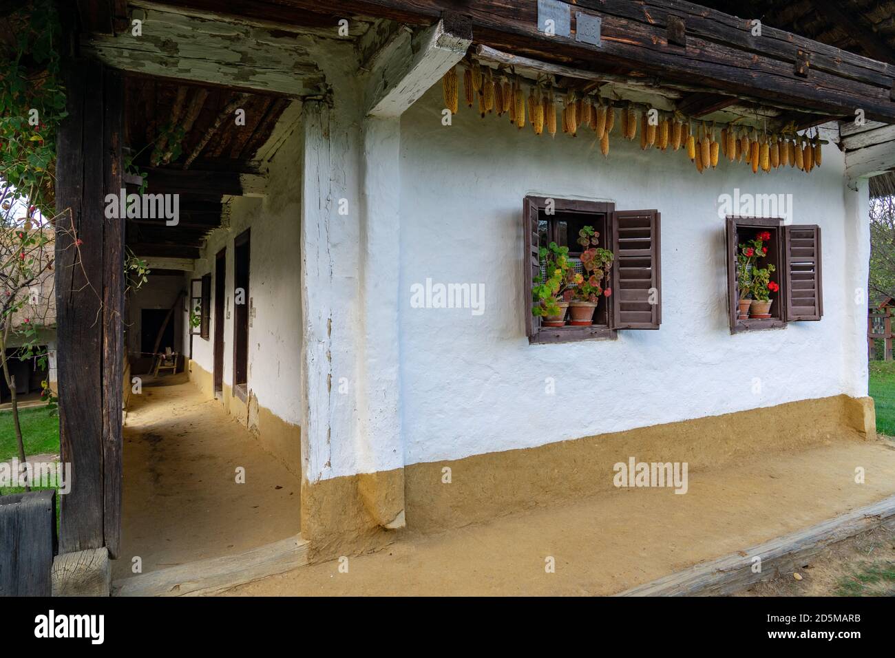 windows in Pityerszer traditional village in Orség Hungary Stock Photo