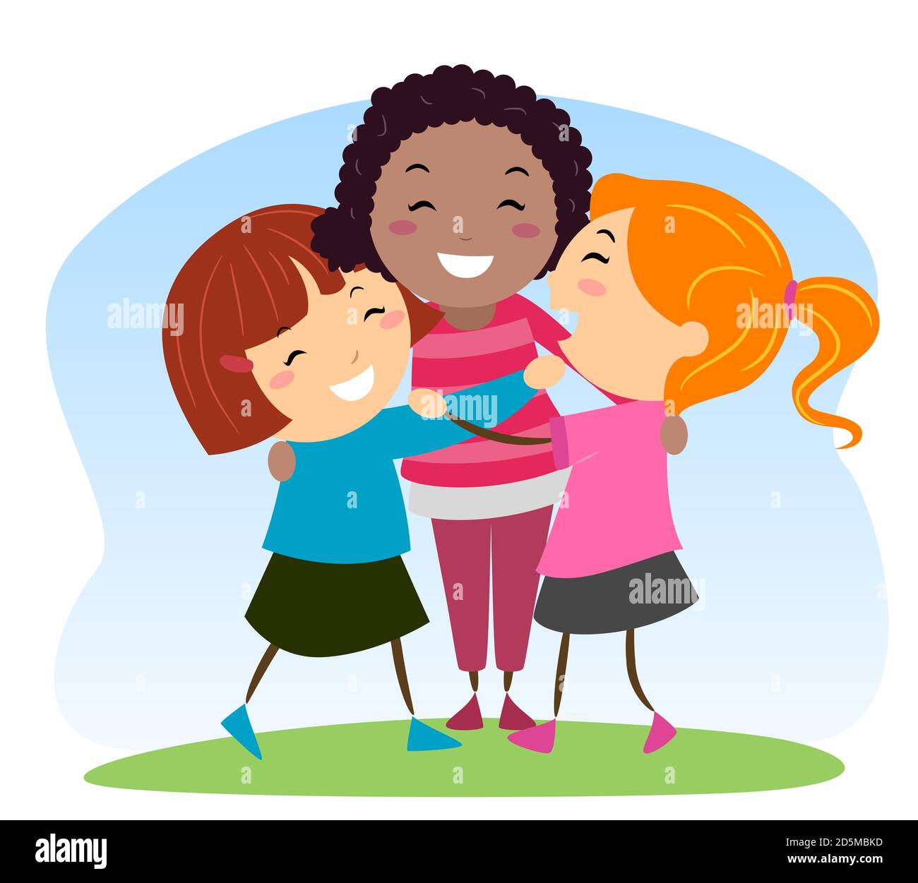 Illustration of Stickman Kids Girls Hugging Each Others as Good Friends,  Social Skills Stock Photo - Alamy