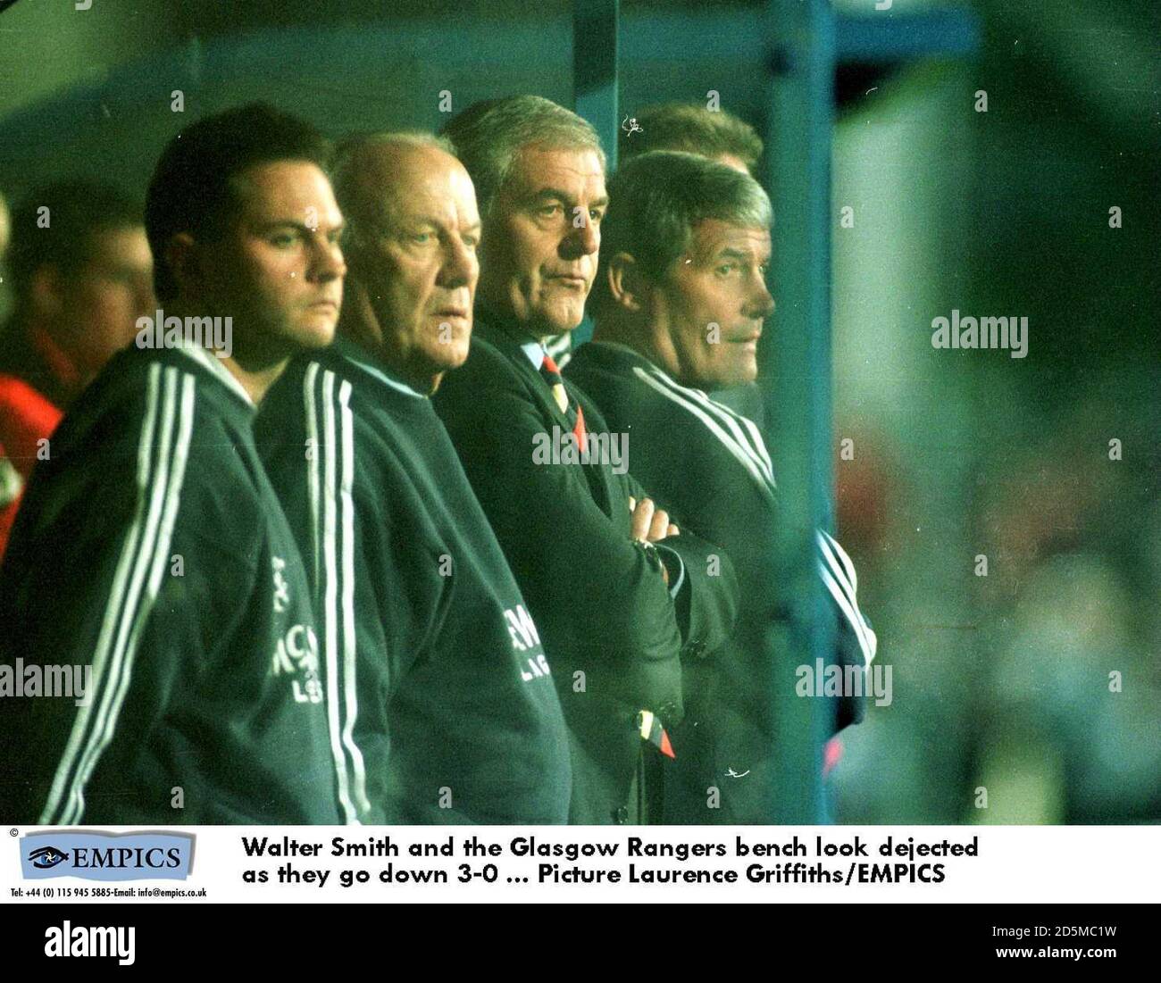 Rangers manager Walter Smith and the Glasgow Rangers bench look dejected as they go down 3-0 in Zurich Stock Photo
