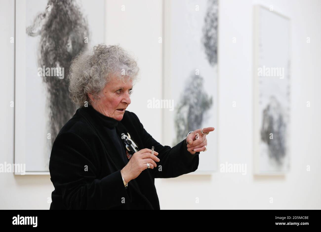 British Artist Maggi Hambling Sits Amongst Various Works Depicting 