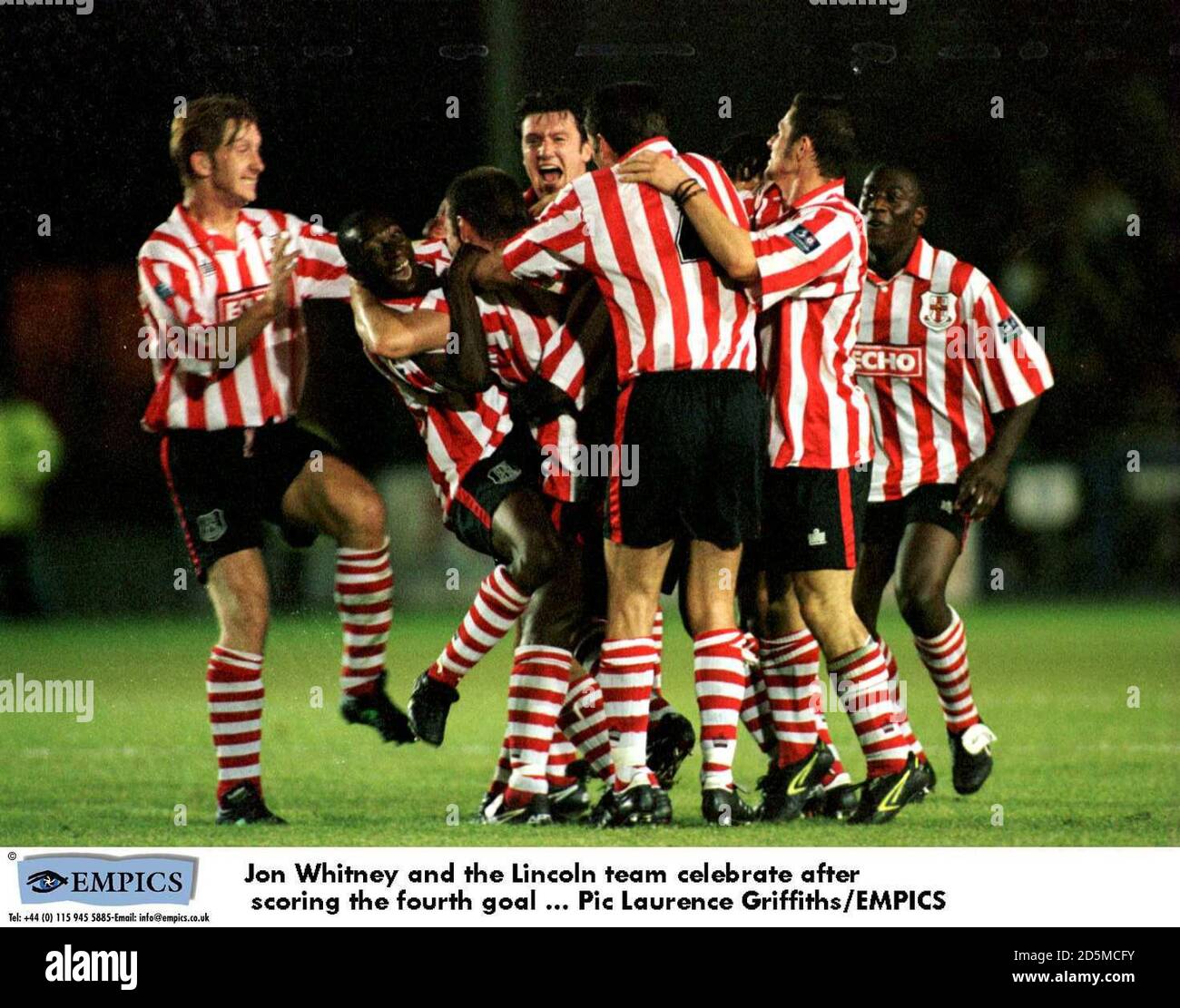Jon Whitney and the Lincoln team celebrate after scoring 4th goal Stock Photo