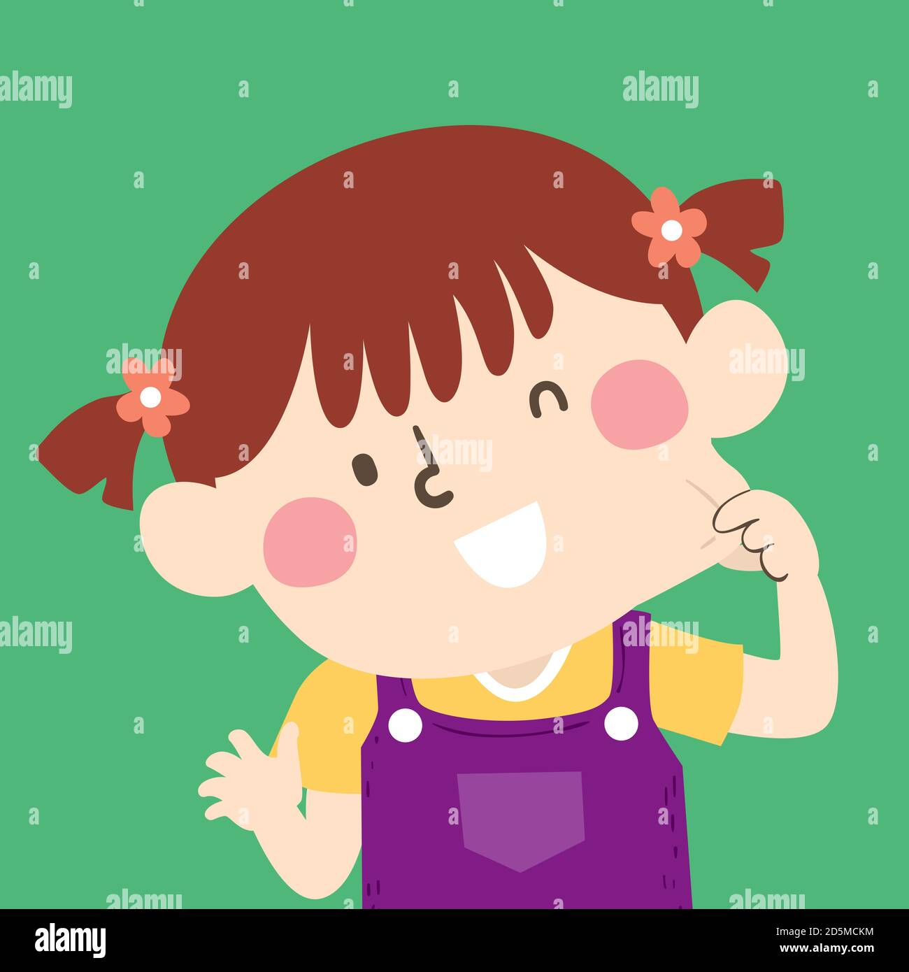 Illustration of a Kid Girl Pinching Her Left Cheek Stock Photo - Alamy