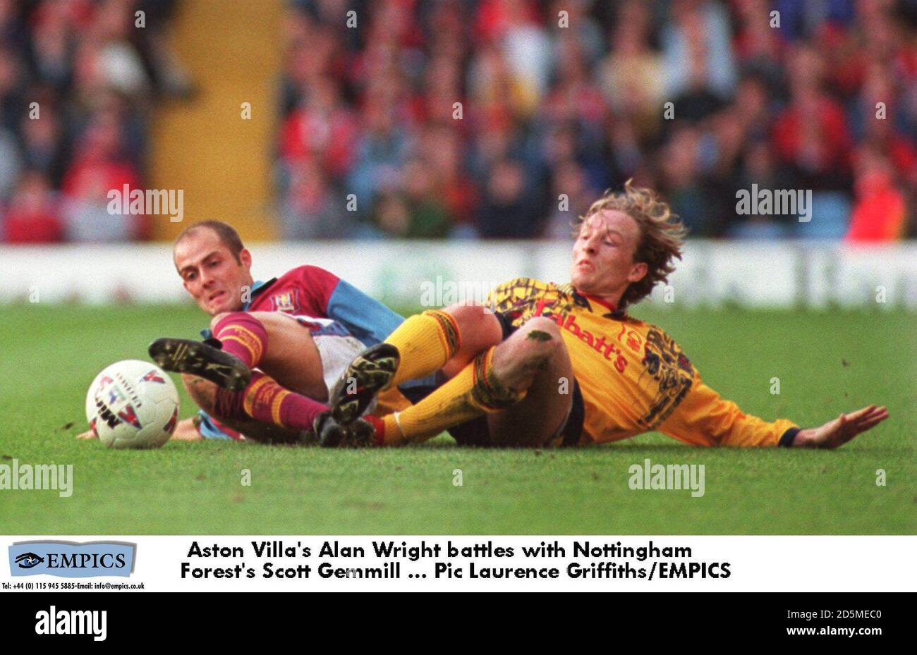 Aston Villa's Alan Wright battles with Nottingham Forest's Scott Gemmill Stock Photo
