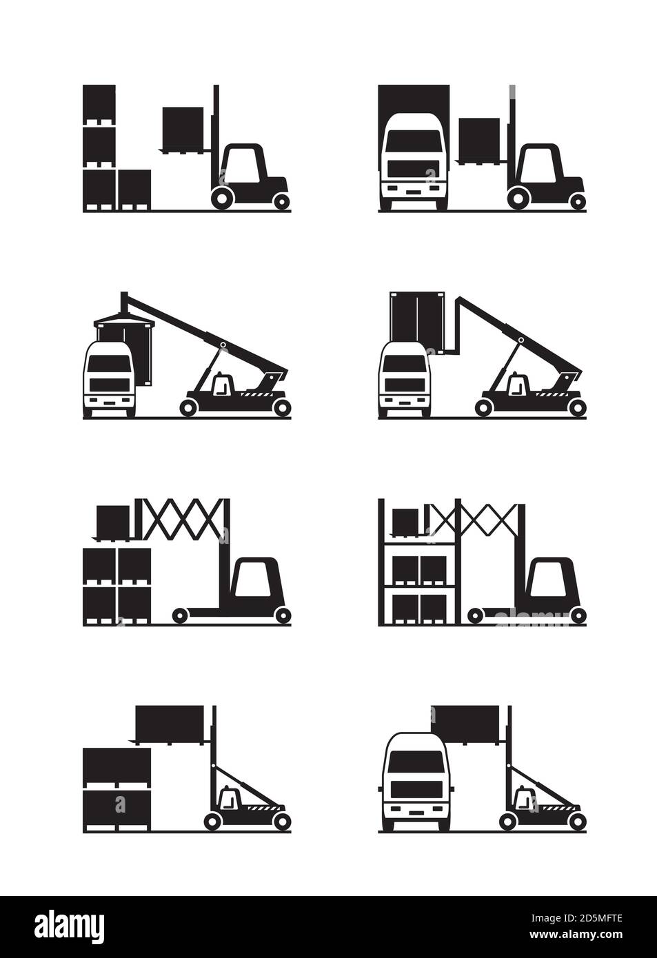 Forklift loading truck and warehouse with goods – vector illustration Stock Vector