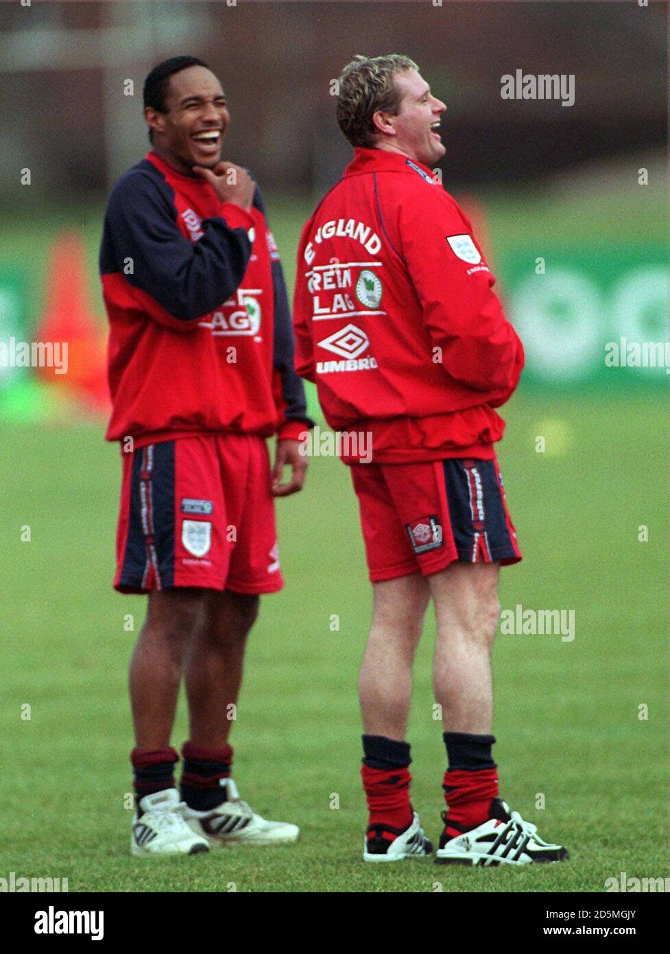 England's injured players Paul Gascoigne and Paul Ince watch the end of ...