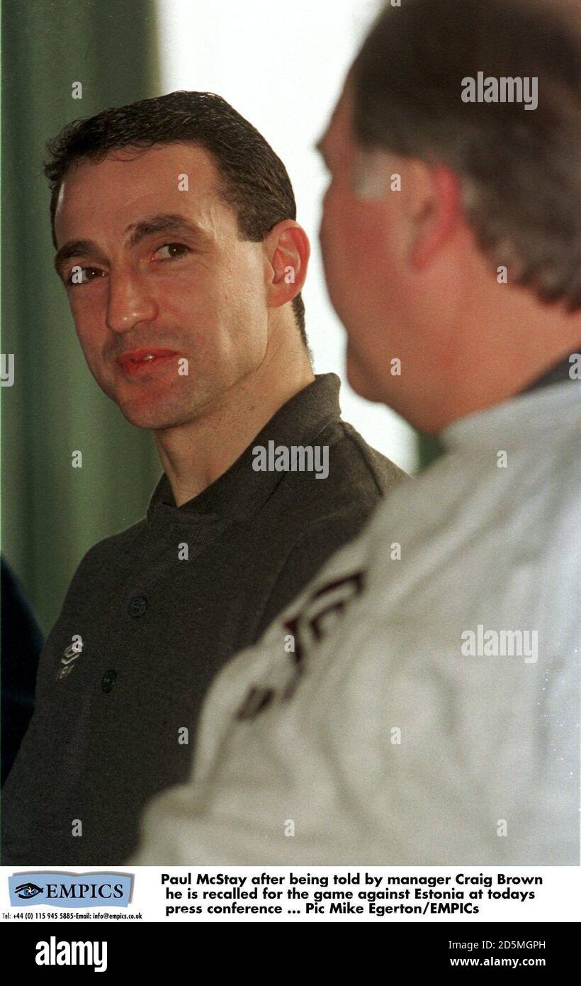 Paul McStay after being told by manager Craig Brown he is recalled for the game against Estonia at todays press conference Stock Photo