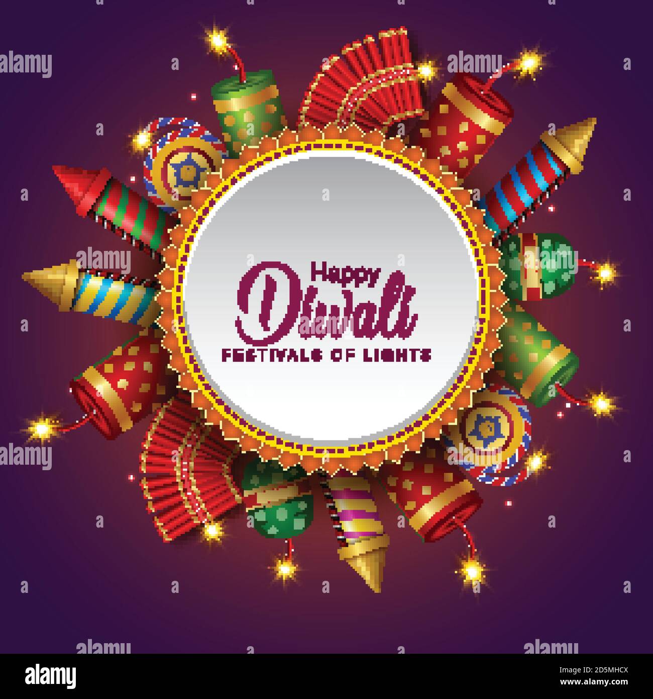 Happy Diwali celebration background. Top view of banner design decorated  with fire crackers on patterned dark background. vector illustration Stock  Vector Image & Art - Alamy